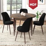 Canisa Concept Tor Serisi MDF Yuvarlak Mutfak Masa Takımı, Barok Ahşap Desen Masa ve 4 Sandalye - Siyah - 90 x 90 cm