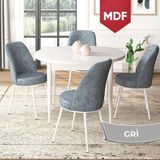 Canisa Concept Tor Serisi MDF Yuvarlak Mutfak Masa Takımı Beyaz Masa ve 4 Sandalye - Gri - 90 x 90 cm