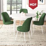 Canisa Concept Tor Serisi MDF Yuvarlak Mutfak Masa Takımı Beyaz Masa ve 4 Sandalye - Haki Yeşili - 90 x 90 cm