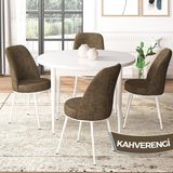 Canisa Concept Tor Serisi MDF Yuvarlak Mutfak Masa Takımı, Beyaz Masa ve 4 Sandalye - Kahverengi - 90 x 90 cm