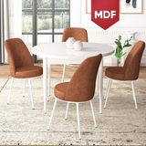 Canisa Concept Tor Serisi MDF Yuvarlak Mutfak Masa Takımı, Beyaz Masa ve 4 Sandalye - Kiremit - 90 x 90 cm