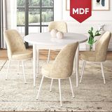 Canisa Concept Tor Serisi, MDF Yuvarlak Mutfak Masa Takımı, Beyaz Masa ve 4 Sandalye - Krem - 90 x 90 cm