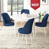 Canisa Concept Tor Serisi MDF Yuvarlak Mutfak Masa Takımı, Beyaz Masa ve 4 Sandalye - Lacivert - 90 x 90 cm