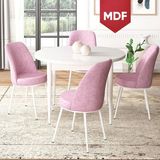 Canisa Concept Tor Serisi MDF Yuvarlak Mutfak Masa Takımı Beyaz Masa ve 4 Sandalye - Pembe - 90 x 90 cm
