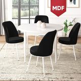 Canisa Concept Tor Serisi MDF Yuvarlak Mutfak Masa Takımı, Beyaz Masa ve 4 Sandalye - Siyah - 90 x 90 cm