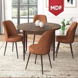 Canisa Concept Tor Serisi MDFYuvarlak Mutfak Masa Takımı, Barok Ahşap Desen Masa ve 4 Sandalye - Kiremit - 90 x 90 cm