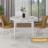 Canisa Concept Tor Serisi Yuvarlak Beyaz Mermer Desen Mutfak Masa Takımı ve 2 Sandalye - Cappucino