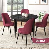 Canisa Concept Tor Serisi, Yuvarlak Mutfak Masa Takımı, Siyah Mermer Desen Masa ve 4 Sandalye - 90 x 90 cm - Bordo
