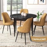 Canisa Concept Tor Serisi, Yuvarlak Mutfak Masa Takımı, Siyah Mermer Desen Masa ve 4 Sandalye - 90 x 90 cm - Cappuccino