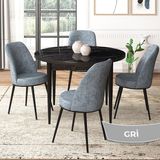 Canisa Concept Tor Serisi, Yuvarlak Mutfak Masa Takımı, Siyah Mermer Desen Masa ve 4 Sandalye - 90 x 90 cm - Gri