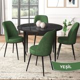 Canisa Concept Tor Serisi, Yuvarlak Mutfak Masa Takımı, Siyah Mermer Desen Masa ve 4 Sandalye - 90 x 90 cm - Haki Yeşili