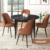 Canisa Concept Tor Serisi, Yuvarlak Mutfak Masa Takımı, Siyah Mermer Desen Masa ve 4 Sandalye - 90 x 90 cm - Kiremit