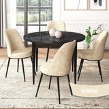 Canisa Concept Tor Serisi, Yuvarlak Mutfak Masa Takımı, Siyah Mermer Desen Masa ve 4 Sandalye - 90 x 90 cm - Krem
