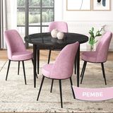 Canisa Concept Tor Serisi, Yuvarlak Mutfak Masa Takımı, Siyah Mermer Desen Masa ve 4 Sandalye - 90 x 90 cm - Mavi