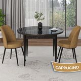 Canisa Concept Tor Serisi Yuvarlak Siyah Mermer Desen Mutfak Masa Takımı ve 2 Sandalye - Cappucino
