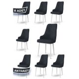 Canisa Concept Trex Serisi, 1.Sınıf Babyface Kumaş, Beyaz Metal Ayak, 8 Adet Antrasit Sandalye,