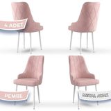 Canisa Concept Trex Serisi Babyface Kumaş Beyaz Metal Ayak 4 Adet Sandalye - Pembe
