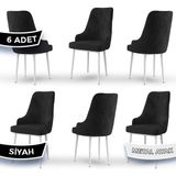Canisa Concept Trex Serisi Babyface Kumaş Beyaz Metal Ayak 6 Adet Sandalye - Siyah