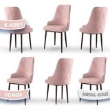 Canisa Concept Trex Serisi Babyface Kumaş Kahve Metal Ayak 6 Adet Sandalye - Pembe