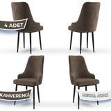 Canisa Concept Trex Serisi Babyface Kumaş Siyah Metal Ayak 4 Adet Sandalye - Kahverengi