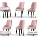 Canisa Concept Trex Serisi Babyface Kumaş Siyah Metal Ayak 6 Adet Sandalye - Pembe