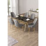 Canisa Concept Vae Serisi 90X160 Lak Panel Antrasit Ironi Gold Ayak Masa Takımı 6 Gri Sandalye