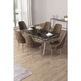 Canisa Concept Vae Serisi 90X160 Lak Panel Antrasit İroni Krom Ayak Masa Takımı 6 Kahve Sandalye