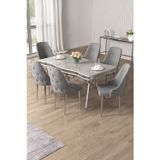 Canisa Concept Vae Serisi 90X160 Lak Panel Beyaz Mermer Desen Krom Ayak Masa Takımı 6 Gri Sandalye