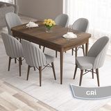 Canisa Concept Ves Serisi 80X132 Mdf Açılabilir Barok Ahşap Desen Mutfak Masa Takımı 6 Sandalye - Gri