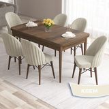 Canisa Concept Ves Serisi 80X132 Mdf Açılabilir Barok Ahşap Desen Mutfak Masa Takımı 6 Sandalye - Krem