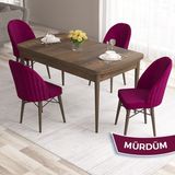 Canisa Concept Ves Serisi 80X132 Mdf Açılabilir Barok Ahşap Desen Mutfak Masası Takımı 4 Sandalye - Mürdüm