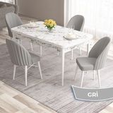 Canisa Concept Ves Serisi 80X132 Mdf Açılabilir Beyaz Mermer Desen Mutfak Masası Takımı 4 Sandalye - Gri