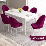 Canisa Concept Ves Serisi 80X132 Mdf Açılabilir Beyaz Mutfak Masa Takımı 6 Sandalye - Mürdüm