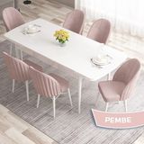 Canisa Concept Ves Serisi 80X132 Mdf Açılabilir Beyaz Mutfak Masa Takımı 6 Sandalye - Pembe