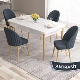 Canisa Concept Ves Serisi 80X132 Mdf Beyaz Mutfak Masa Takımı Doğal Ahşap Ayak Beyaz Kafes 4 Sandalye - Antrasit