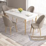 Canisa Concept Ves Serisi 80X132 Mdf Beyaz Mutfak Masa Takımı Doğal Ahşap Ayak Beyaz Kafes 4 Sandalye - Cappucino