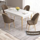 Canisa Concept Ves Serisi 80X132 Mdf Beyaz Mutfak Masa Takımı Doğal Ahşap Ayak Beyaz Kafes 4 Sandalye - Kahverengi