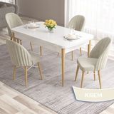 Canisa Concept Ves Serisi 80X132 Mdf Beyaz Mutfak Masa Takımı Doğal Ahşap Ayak Beyaz Kafes 4 Sandalye - Krem