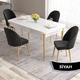 Canisa Concept Ves Serisi 80X132 Mdf Beyaz Mutfak Masa Takımı Doğal Ahşap Ayak Beyaz Kafes 4 Sandalye - Siyah