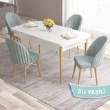 Canisa Concept Ves Serisi 80X132 Mdf Beyaz Mutfak Masa Takımı Doğal Ahşap Ayak Beyaz Kafes 4 Sandalye - Su Yeşili