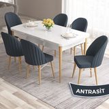 Canisa Concept Ves Serisi 80X132 Mdf Beyaz Mutfak Masa Takımı Doğal Ahşap Ayak Beyaz Kafes 6 Sandalye - Antrasit
