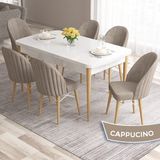Canisa Concept Ves Serisi 80X132 Mdf Beyaz Mutfak Masa Takımı Doğal Ahşap Ayak Beyaz Kafes 6 Sandalye - Cappucino