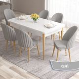 Canisa Concept Ves Serisi 80X132 Mdf Beyaz Mutfak Masa Takımı Doğal Ahşap Ayak Beyaz Kafes 6 Sandalye - Gri