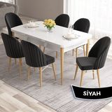 Canisa Concept Ves Serisi 80X132 Mdf Beyaz Mutfak Masa Takımı Doğal Ahşap Ayak Beyaz Kafes 6 Sandalye - Siyah