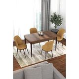 Canisa Concept Via Serisi 80 x 132 Açılabilir Barok Ahşap Desen Mutfak Masa Takımı+4 Adet Sandalye - 80x132 - Cappuccino