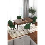 Canisa Concept Via Serisi 80 x 132 Açılabilir Barok Ahşap Desen Mutfak Masa Takımı+4 Adet Sandalye - 80x132 - Haki