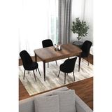 Canisa Concept Via Serisi 80 x 132 Açılabilir Barok Ahşap Desen Mutfak Masa Takımı+4 Adet Sandalye - 80x132 - Siyah