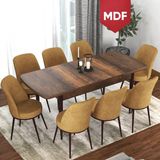 Canisa Concept Via Serisi 80 x 132 cm Açılabilir MDF Barok Ahşap Desen Mutfak Masa Takımı + 8 Adet Sandalye - Cappuccino - 80x132