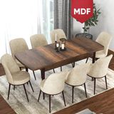 Canisa Concept Via Serisi 80 x 132 cm Açılabilir MDF Barok Ahşap Desen Mutfak Masa Takımı + 8 Adet Sandalye - Krem - 80x132