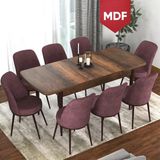 Canisa Concept Via Serisi 80 x 132 cm MDF Açılabilir Barok Ahşap Desen Mutfak Masa Takımı + 8 Adet Sandalye - Gülkurusu - 80x132